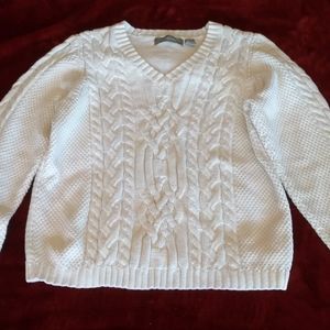White cable knit sweater